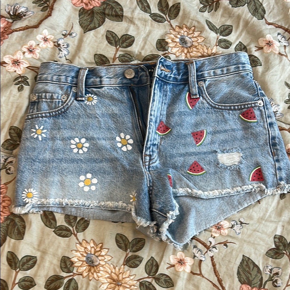 Aeropostale Blue Jean Shorts with Flowers and Watermelon